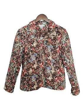 Christopher & Banks Jacquard Jacket Womens Size S Multicolor Pockets Artsy